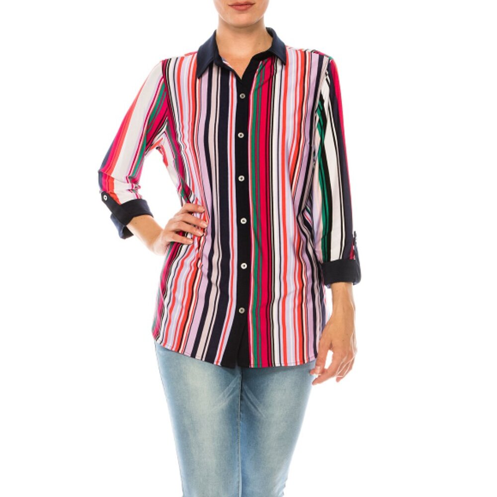 NYGARD MULTI PRINT COLLARED BUTTON UP TOP S-M-L-XL